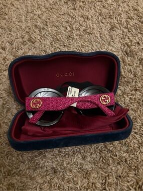 Rare Gucci Glitter Pink Round Sunglasses